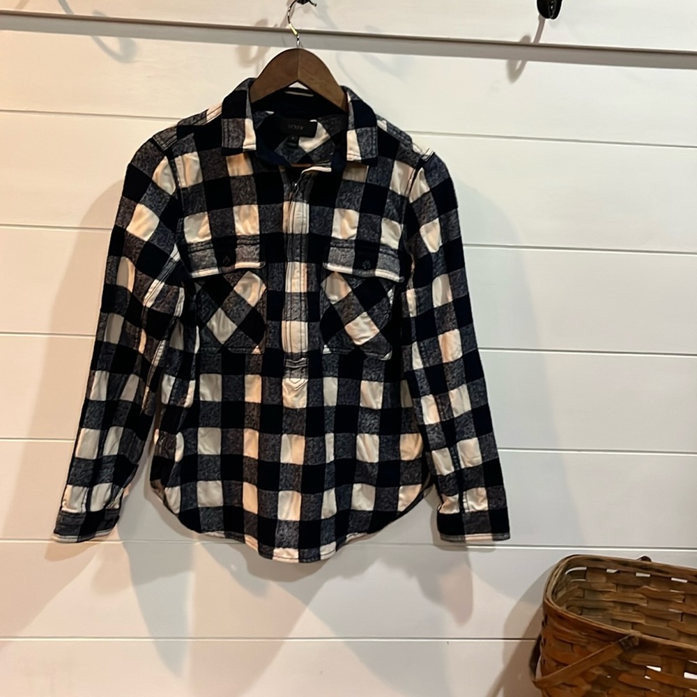 J. Crew 1/2 zip flannel cotton/wool gingham cabin women’s small